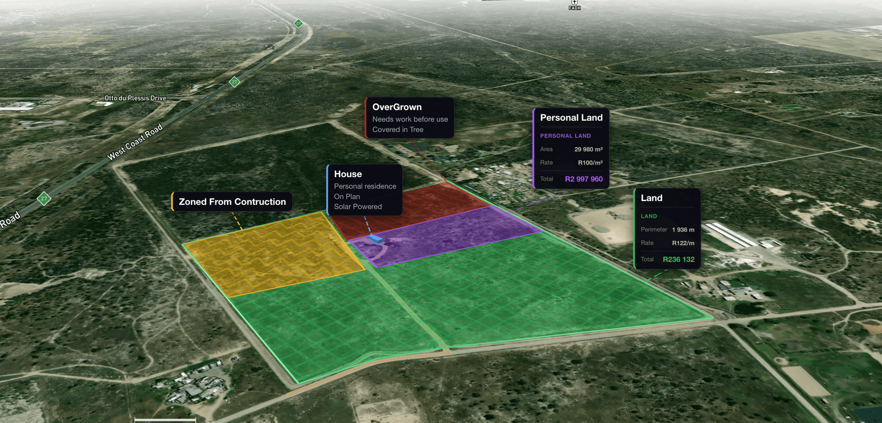 TerraGrid satellite plan with land zones and quote callouts